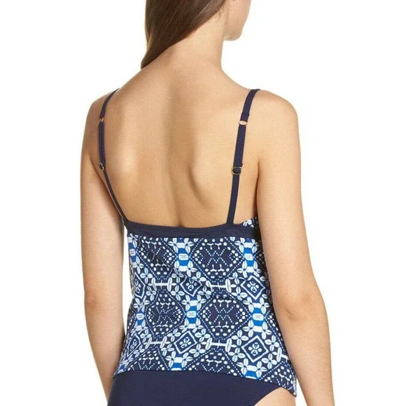Tommy Bahama Indigo Cowrie Diamonds Over The Shoulder Shirred Tankini To… - Picture 2 of 10
